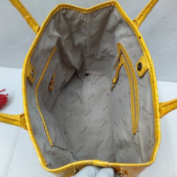 Brahmin Yellow Patent Leather Crocodile Embossed Double Handle Tote Shoulder Bag - Picture 10 of 16